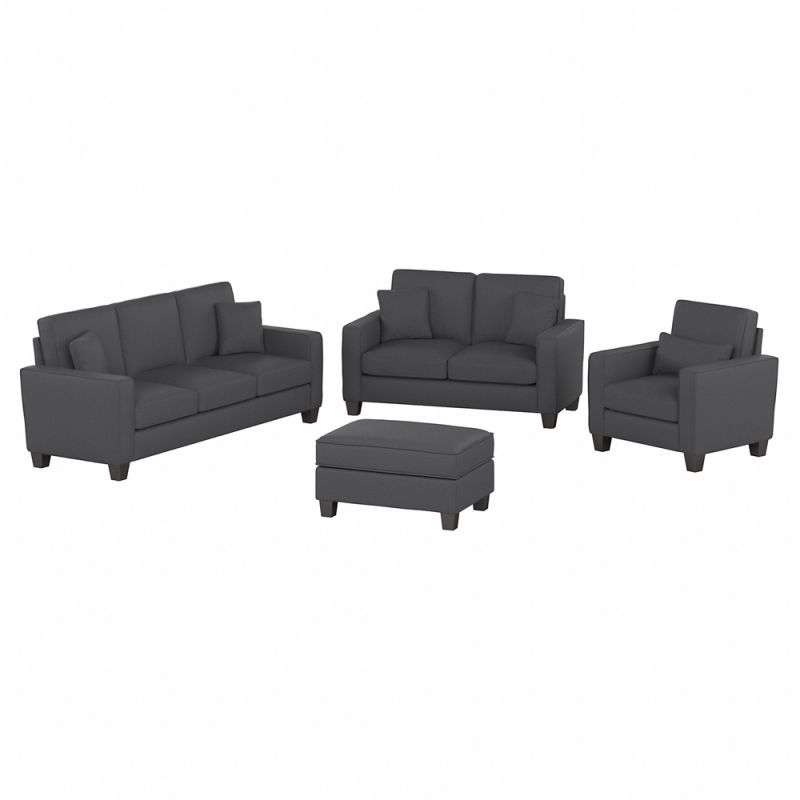 Bush Furniture - Stockton 85W Sofa w 61W Loveseat, Accent Chair and Ottoman in Charcoal Gray Herringbone Fabric - SKT020CGH