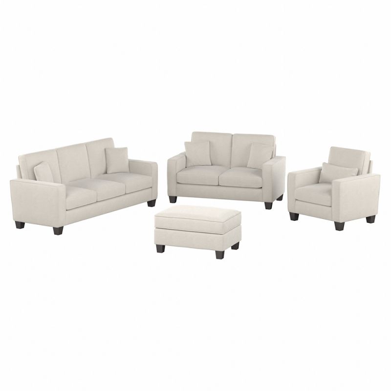 Bush Furniture - Stockton 85W Sofa w 61W Loveseat, Accent Chair and Ottoman in Light Beige Microsuede Fabric - SKT020LBM