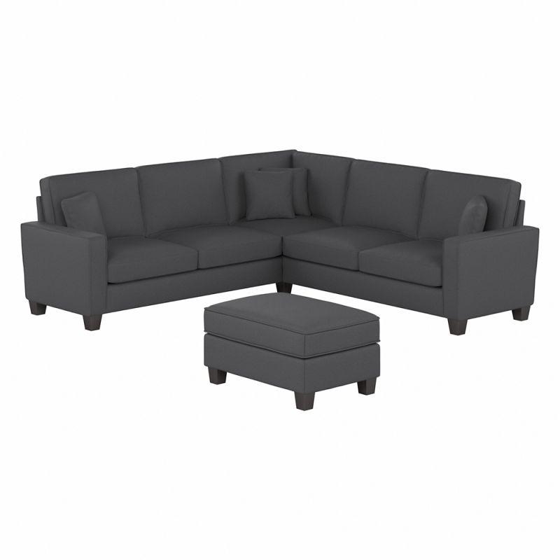 Bush Furniture - Stockton 99W L Sectional w Ottoman in Charcoal Gray Herringbone Fabric - SKT003CGH
