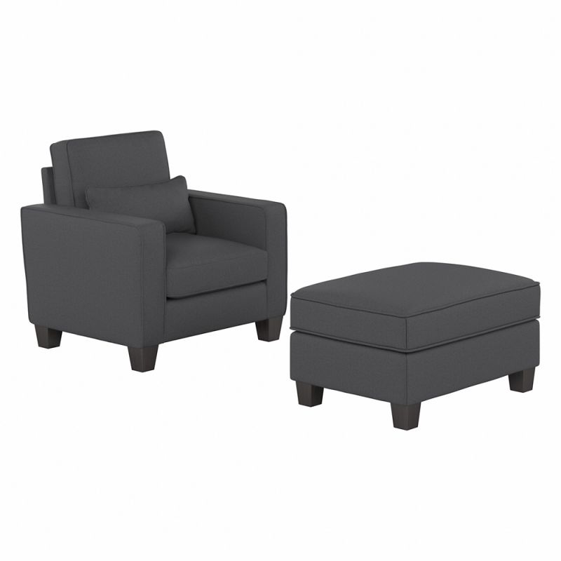 Bush Furniture - Stockton Accent Chair w Ottoman in Charcoal Gray Herringbone Fabric - SKT010CGH