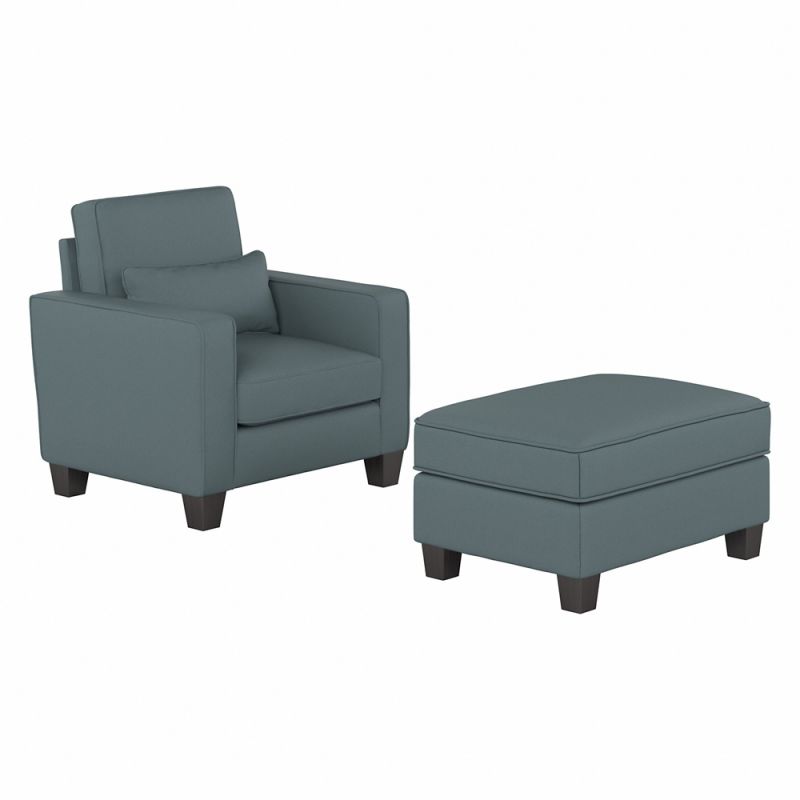 Bush Furniture - Stockton Accent Chair w Ottoman in Turkish Blue Herringbone Fabric - SKT010TBH