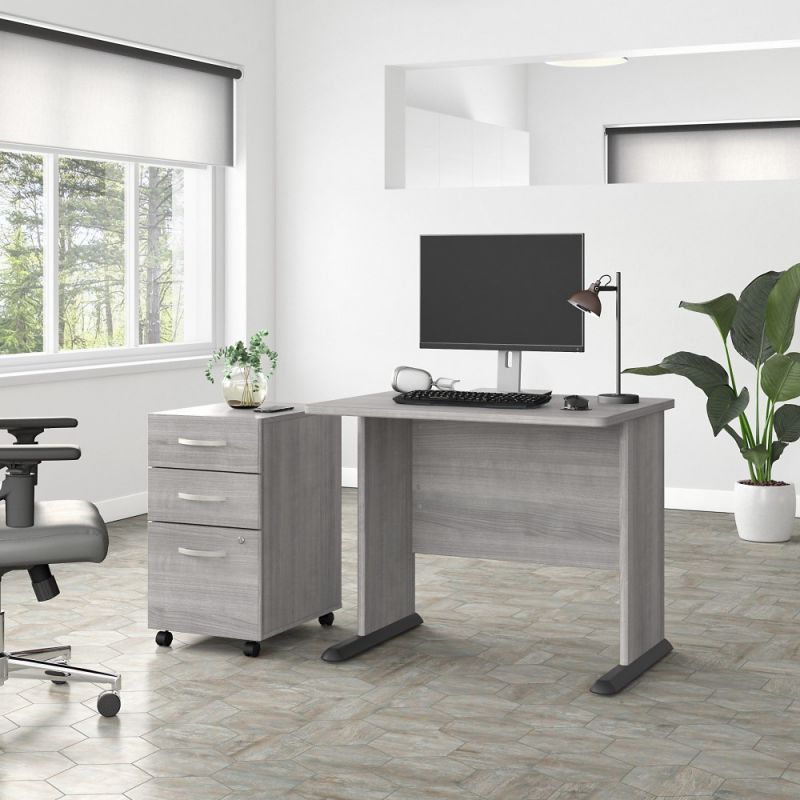 Bush Furniture - Studio A 36W Small Computer Desk with 3 Drawer Mobile File Cabinet in Platinum Gray - STA005PGSU