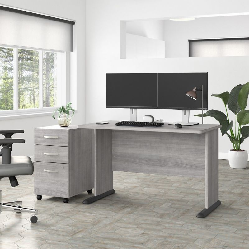 Bush Furniture - Studio A 48W Computer Desk with 3 Drawer Mobile File Cabinet in Platinum Gray - STA001PGSU