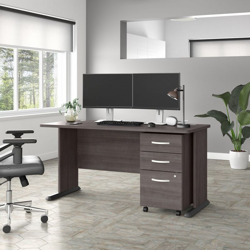 Bush Furniture - Studio A 60W Computer Desk with 3 Drawer Mobile File Cabinet in Storm Gray - STA002SGSU