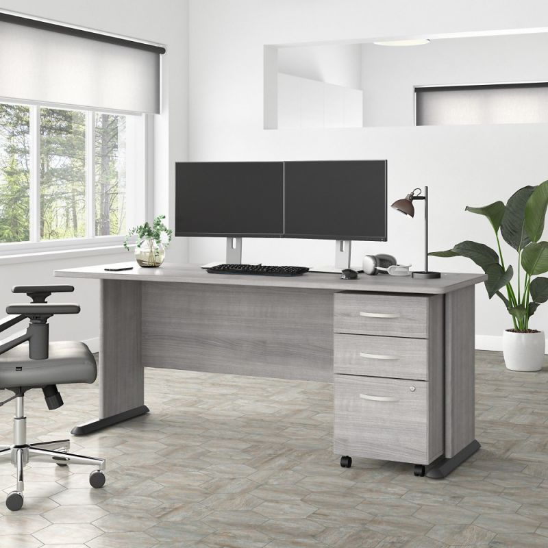 Bush Furniture - Studio A 72W Computer Desk with 3 Drawer Mobile File Cabinet in Platinum Gray - STA004PGSU