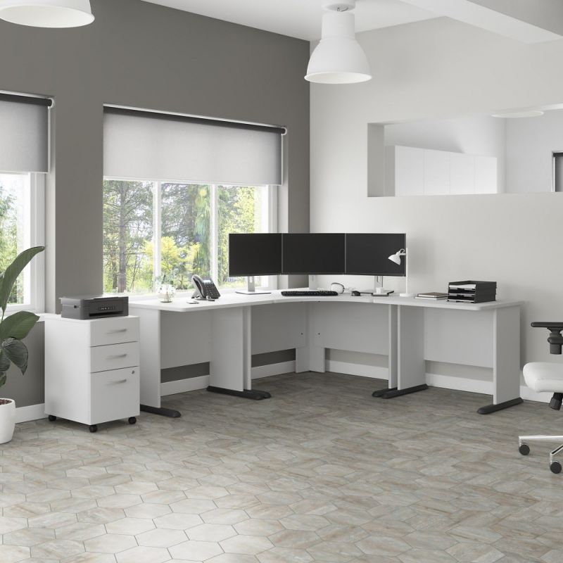 Bush Furniture - Studio A 83W Large Corner Desk with 3 Drawer Mobile File Cabinet in White - STA003WHSU