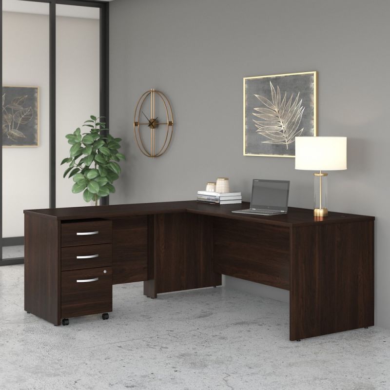 Bush Furniture - Studio C 72W x 30D L Shaped Desk with Mobile File Cabinet and 42W Return in Black Walnut - STC007BWSU