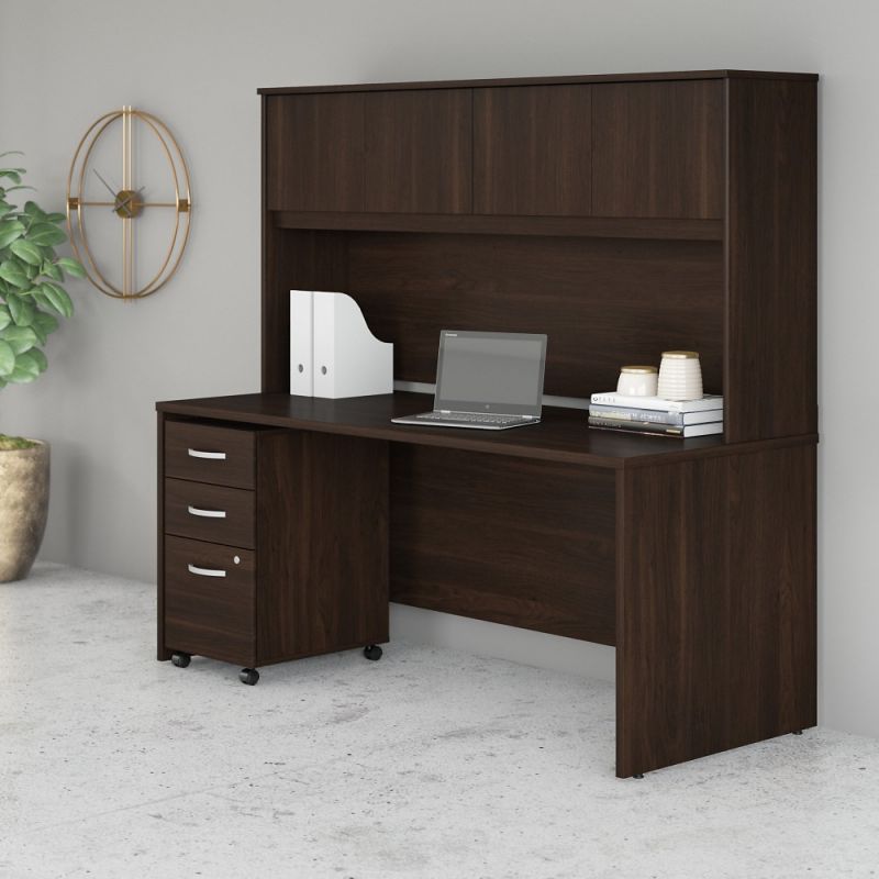Bush Furniture - Studio C 72W x 30D Office Desk with Hutch and Mobile File Cabinet in Black Walnut - STC011BWSU
