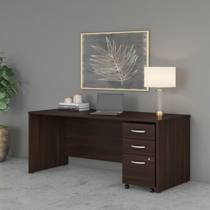Bush Furniture - Studio C 72W x 30D Office Desk with Mobile File Cabinet in Black Walnut - STC013BWSU