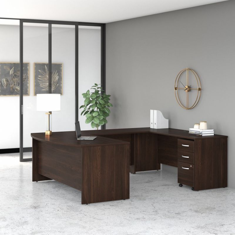 Bush Furniture - Studio C 72W x 36D U Shaped Desk with Mobile File Cabinet in Black Walnut - STC004BWSU