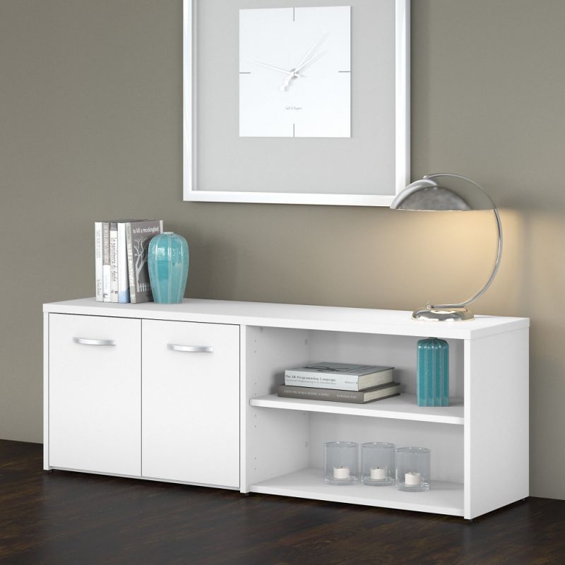 Bush Furniture - Studio C Low Storage Cabinet with Doors and Shelves in White - SCS160WH