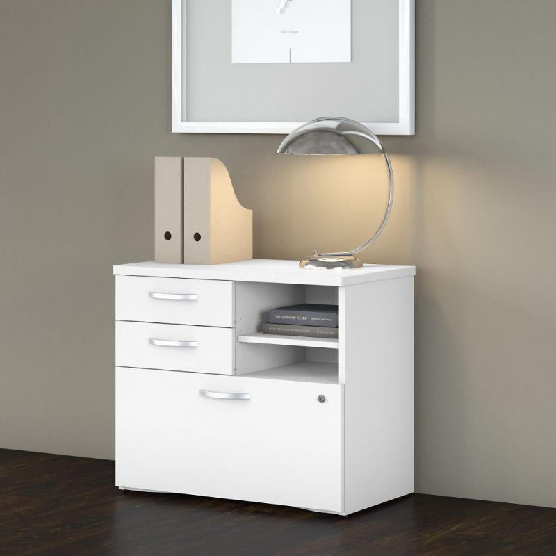 Bush Furniture - Studio C Office Storage Cabinet with Drawers and Shelves in White - SCF130WHSU