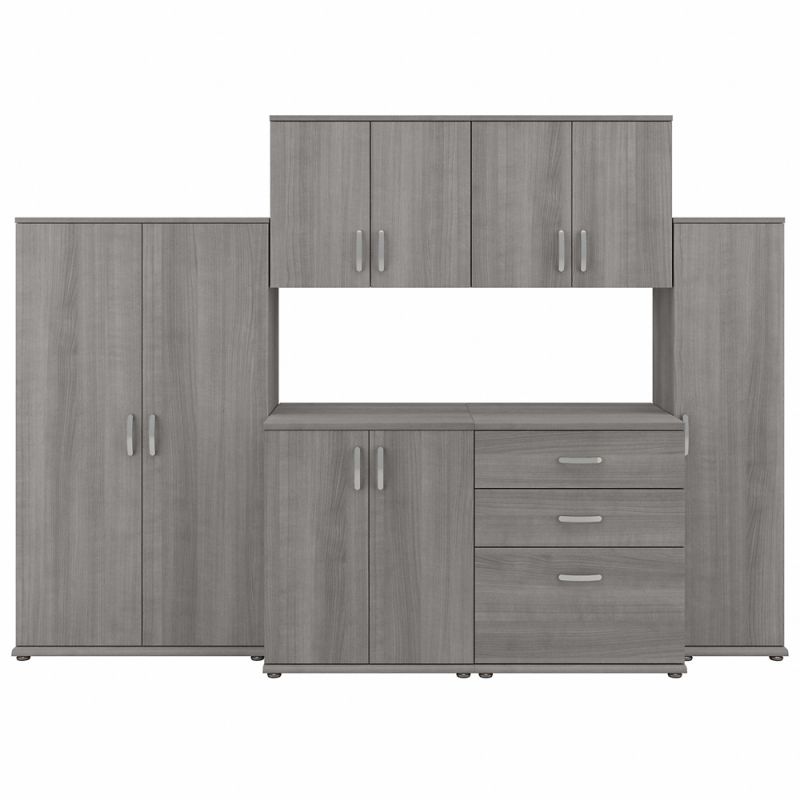Bush Furniture - Universal 108W 6 Piece Modular Storage Set with Floor and Wall Cabinets in Platinum Gray - UNS002PG