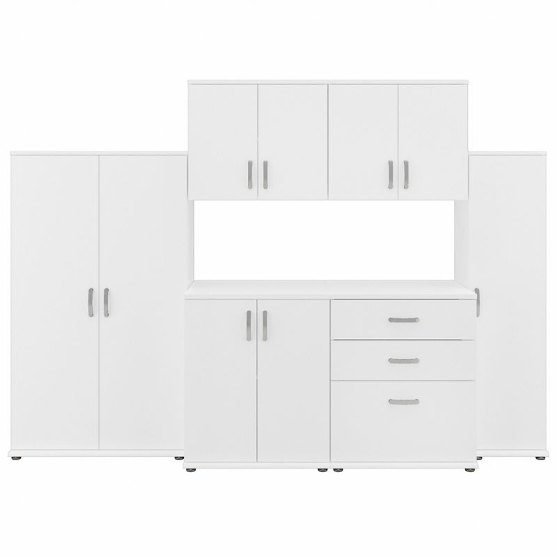 Bush Furniture - Universal 108W 6 Piece Modular Storage Set with Floor and Wall Cabinets in White - UNS002WH