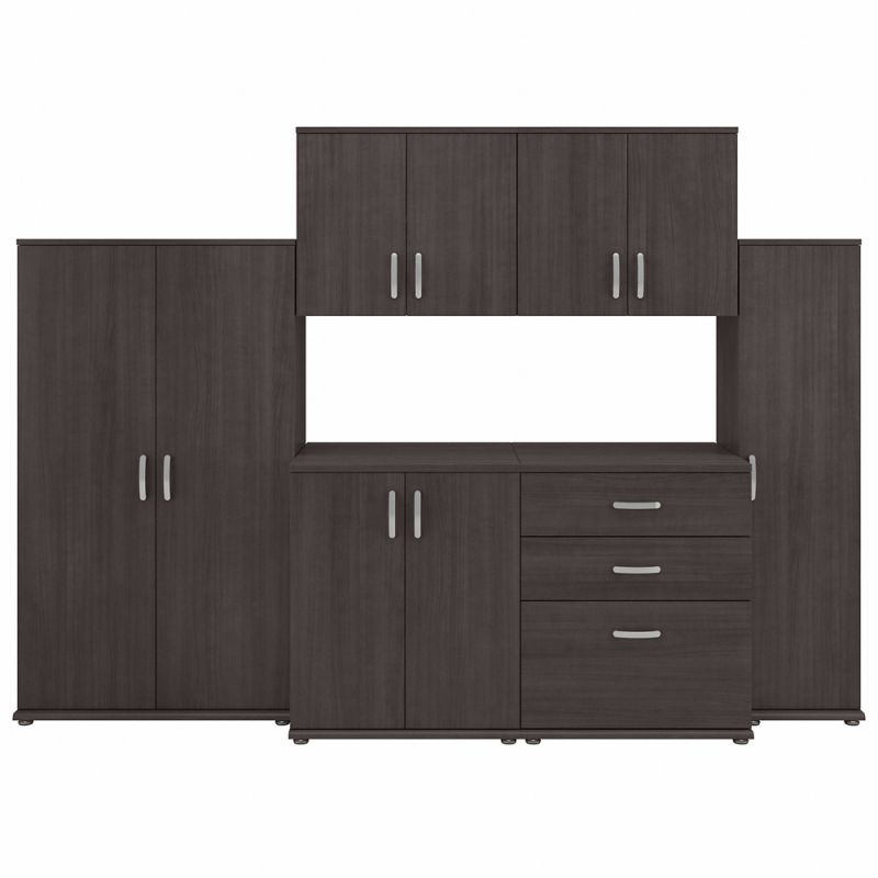 Bush Furniture - Universal 108W 6 Piece Modular Storage Set with Floor and Wall Cabinets in Storm Gray - UNS002SG