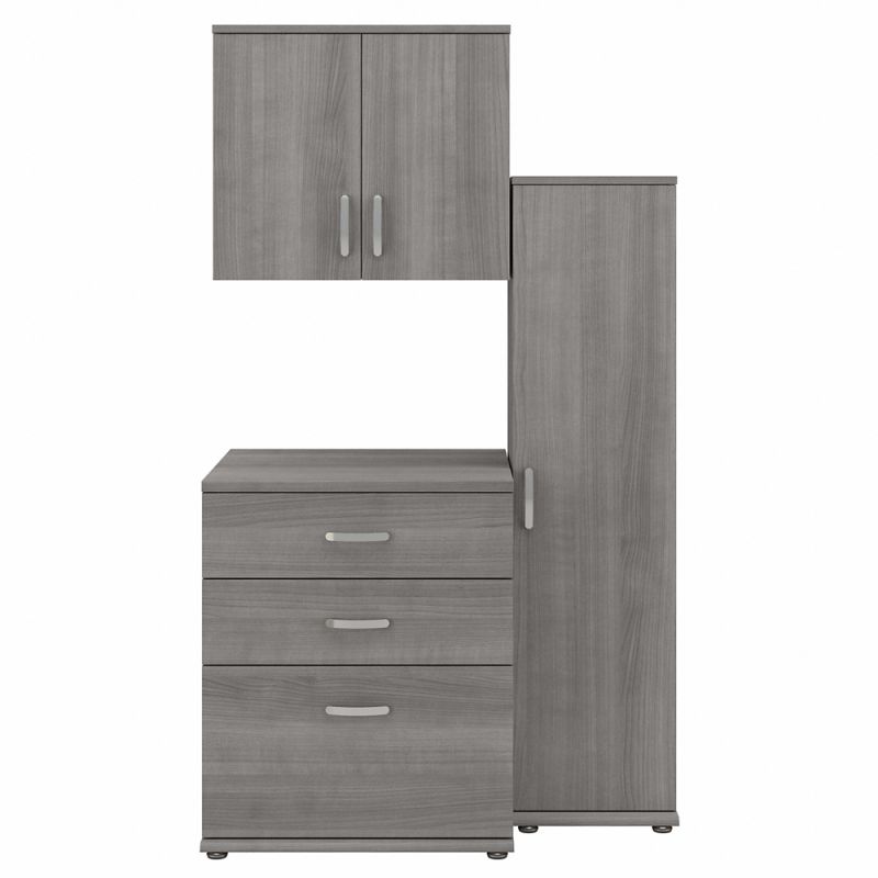 Bush Furniture - Universal 3 Piece Modular 44W Garage Storage Set with Floor and Wall Cabinets in Platinum Gray - GAS005PG
