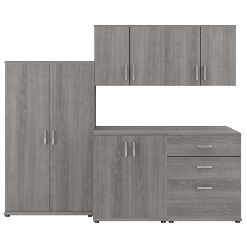 Bush Furniture - Universal 5 Piece Modular 92W Closet Storage Set with Floor and Wall Cabinets in Platinum Gray - CLS003PG
