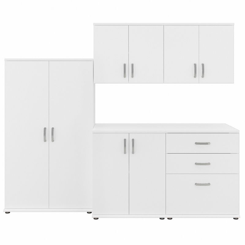 Bush Furniture - Universal 5 Piece Modular 92W Garage Storage Set with Floor and Wall Cabinets in White - GAS003WH