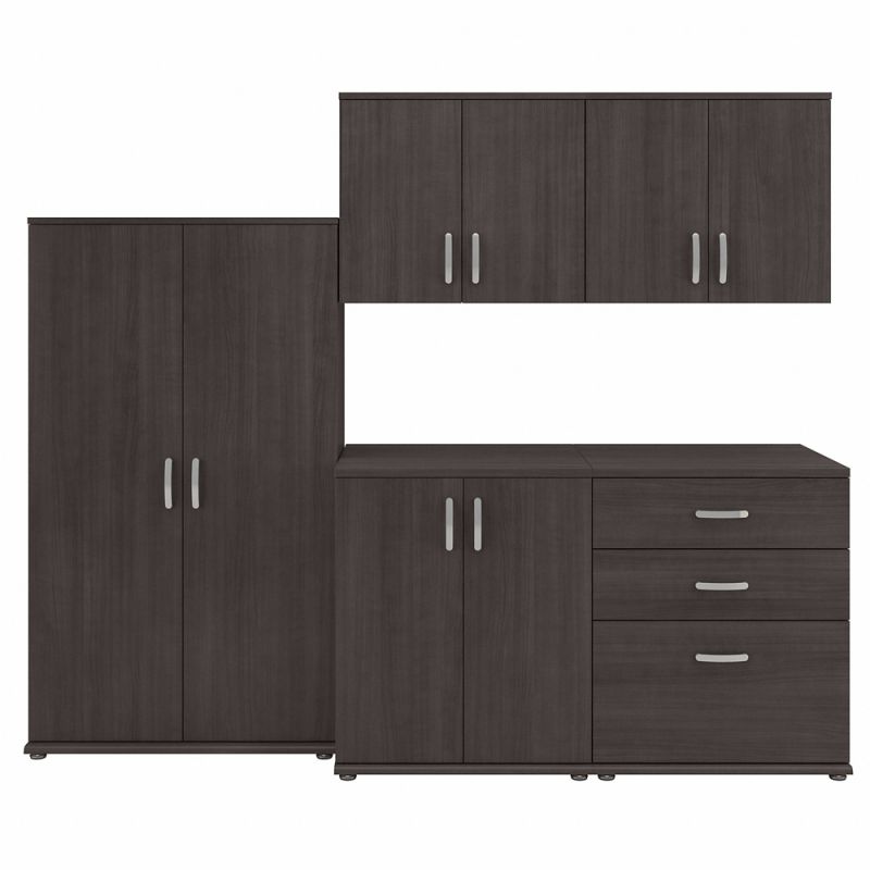 Bush Furniture - Universal 92W 5 Piece Modular Storage Set with Floor and Wall Cabinets in Storm Gray - UNS003SG