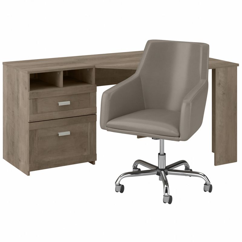 Bush Furniture - Wheaton 60W Reversible Corner Desk and Chair Set in Driftwood Gray - WH003DG
