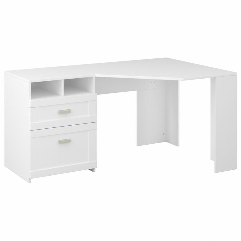 Bush Furniture - Wheaton 60W Reversible Corner Desk with Storage in Pure White - MY72113-03