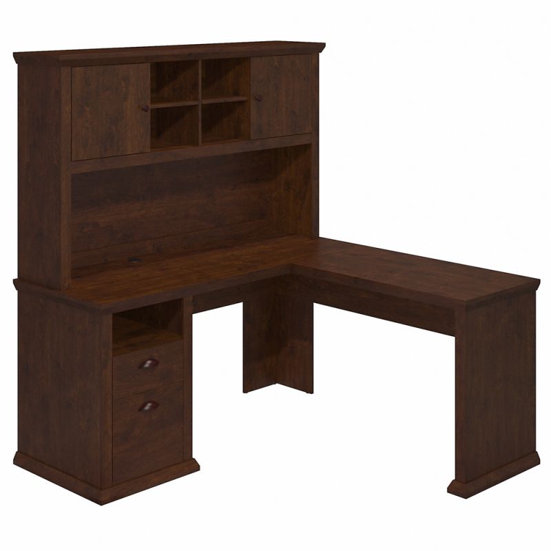 Bush Furniture - Yorktown 60W L Shaped Desk with Hutch in Antique Cherry - YRK001ANC
