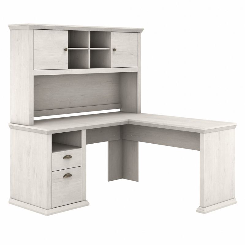 Bush Furniture - Yorktown 60W L Shaped Desk with Hutch in Linen White Oak - YRK001LW