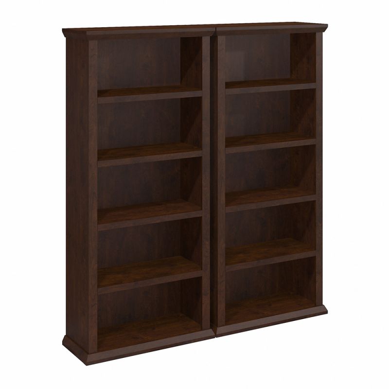 Bush Furniture - Yorktown Tall 5 Shelf Bookcase Set of 2 in Antique Cherry - YRK012ANC