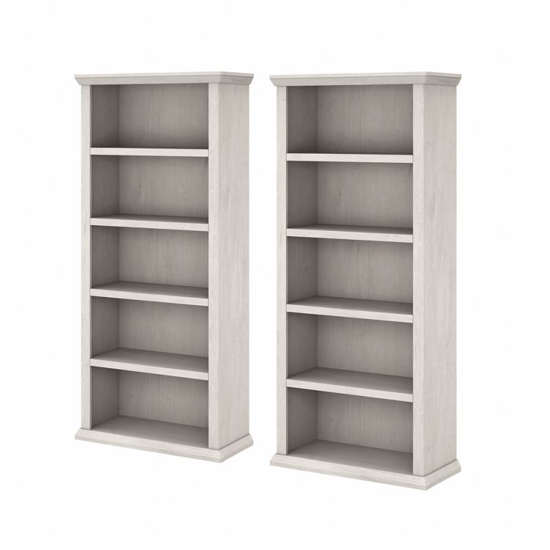 Bush Furniture - Yorktown Tall 5 Shelf Bookcase in Linen White Oak (Set of 2) - YRK012LW