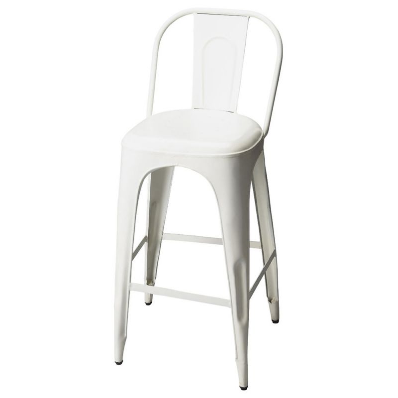 Butler Specialty Company - Alliance 30.5 in. Seat Height Iron Vintage Bar Stool with Back & Footrest, White - 3349290