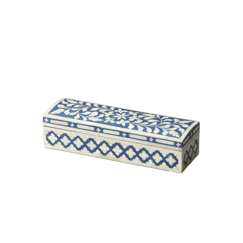 Butler Specialty Company - Hors D'oeuvres - Amanda 12 in. W Rectangular Bone Inlay & Wood Accent Storage Box, Blue - 3232016