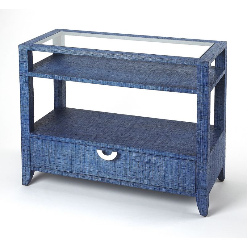 Butler Specialty Company - Amelle 36 in. W Rectangular Raffia 1 Drawer & Shelf Storage Console Table, Blue - 4358361