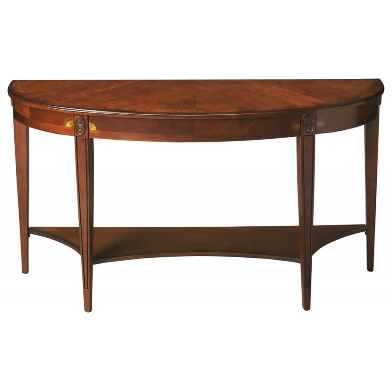 Butler Specialty Company - Astor 54 in. W Demilune Wood Console Table with Lower Shelf, Medium Brown - 4146101