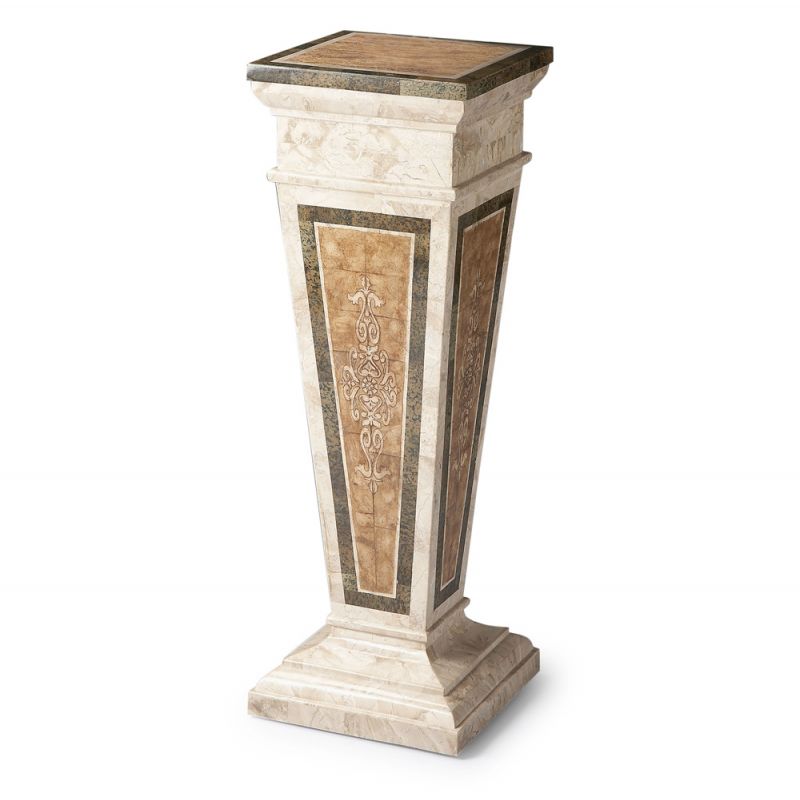 Butler Specialty Company - Heritage - Augustus 41 in. H Etched Fossil Stone & Wood Pedestal Stand, Multi-Color - 6062070