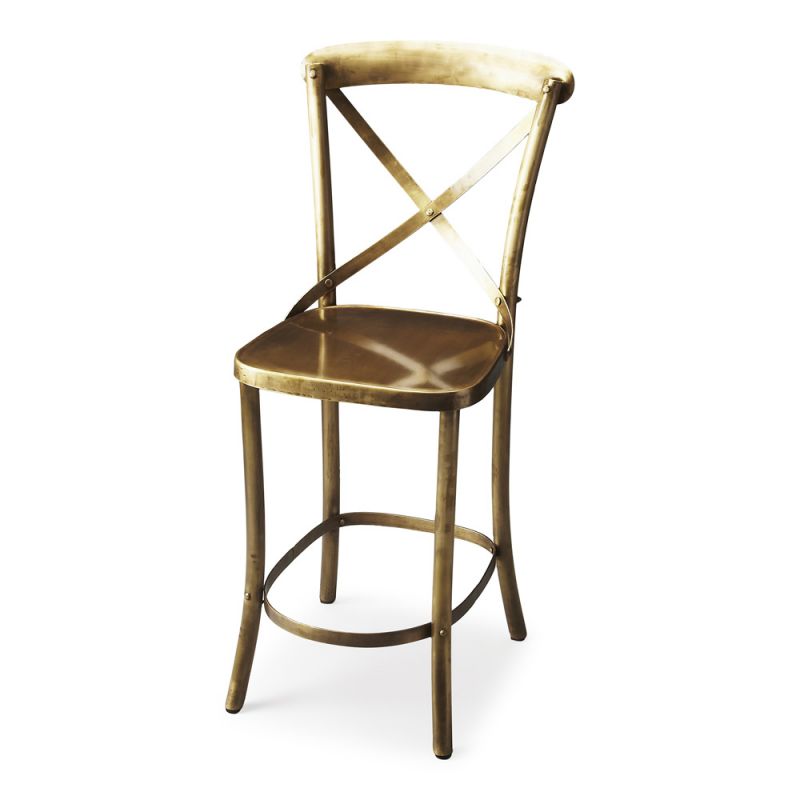 Butler Specialty Company - Bennington 24 in. Seat Height Iron Antique Counter Height Stool with Back & Footrest, Gold - 3432330