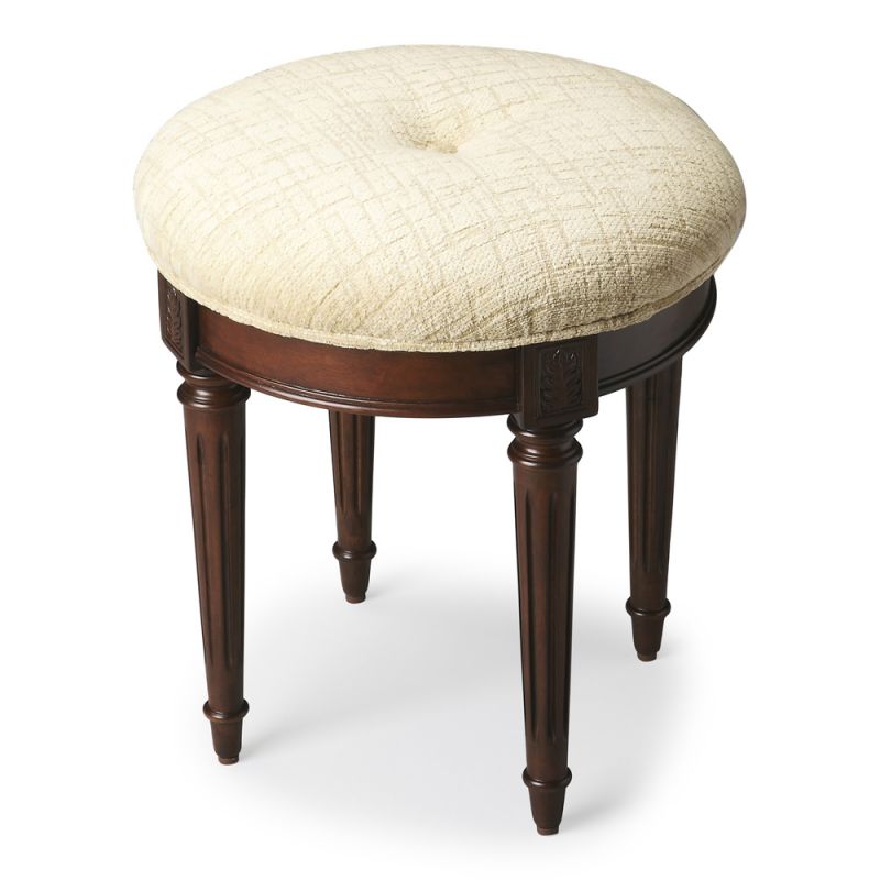 Butler Specialty Company - Bernadette 18 in. W Round Upholstered Vanity Stool, Dark Brown - 1250024