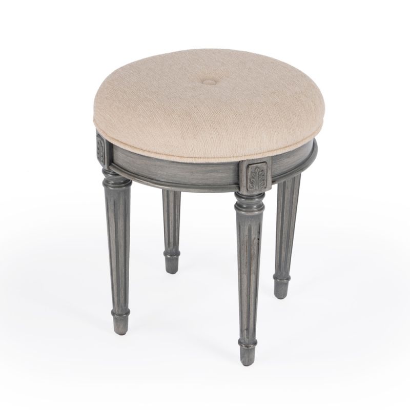 Butler Specialty Company - Bernadette 18 in. W Round Upholstered Vanity Stool, Gray - 1250418