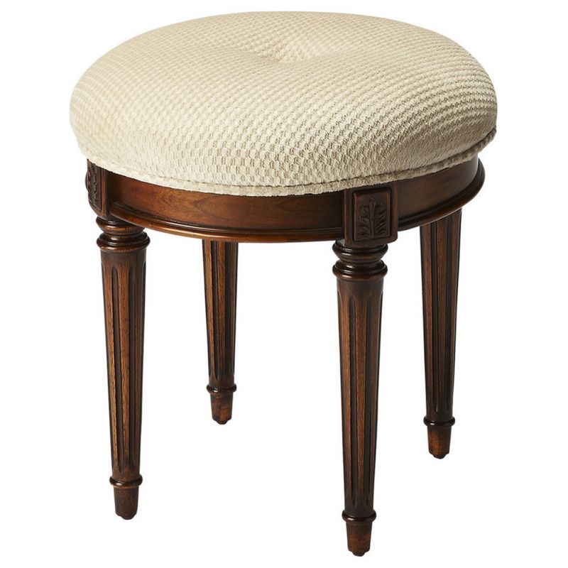 Butler Specialty Company - Bernadette 18 in. W Round Upholstered Vanity Stool, Medium Brown - 1250101