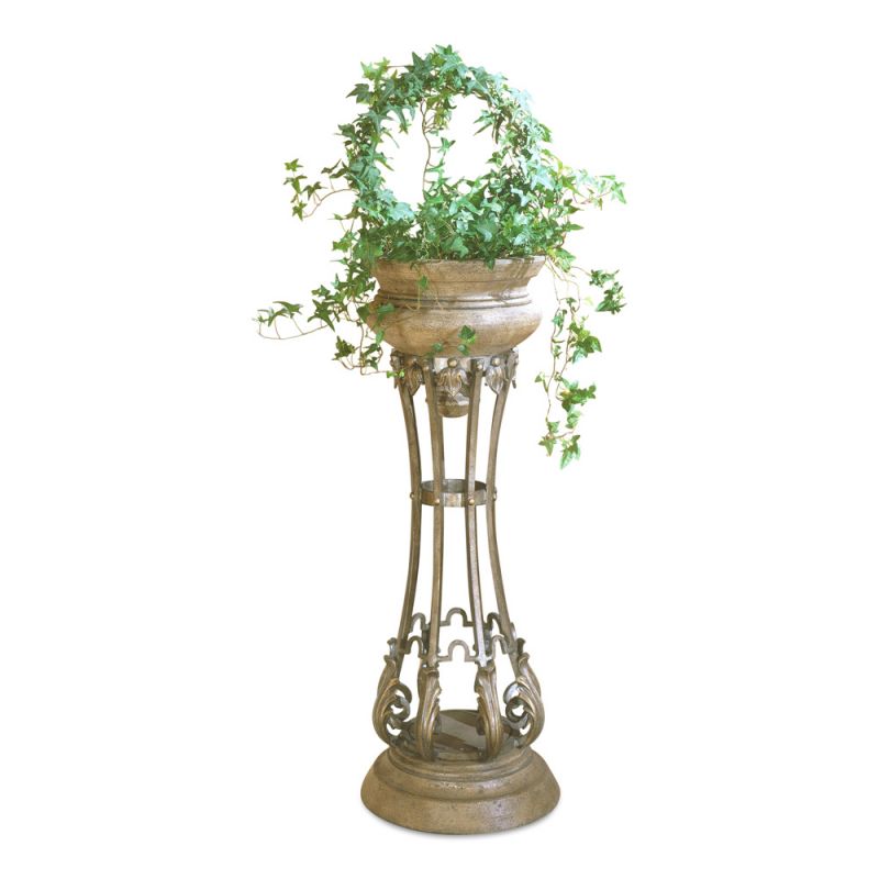 Butler Specialty Company - Budapest 13.5 in. W Oblong Metal & Stone Pedestal Planter, Gold - 935070