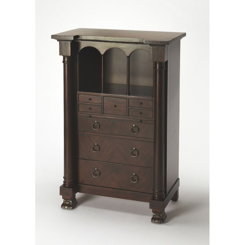 Butler Specialty Company - Smithsonian - Castle 54 in. H x 34 in. W Wood Heirloom 8 Drawer Secretary with Pull-Out Tray, Dark Brown - 9400347