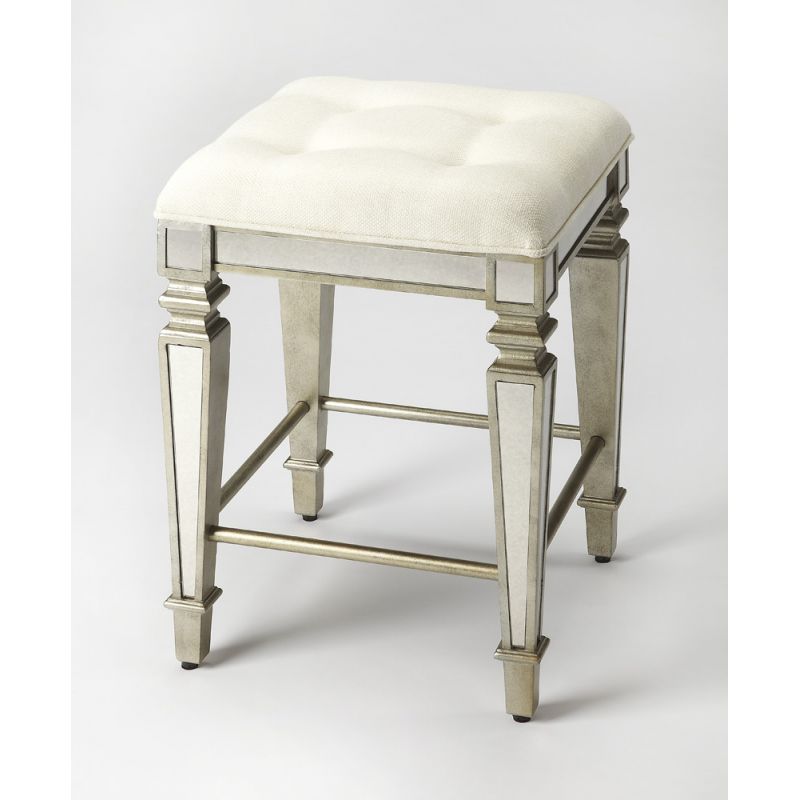 Butler Specialty Company - Celeste 26 in. Seat Height Upholstered & Mirrored Counter Height Stool, Silver - 3751146