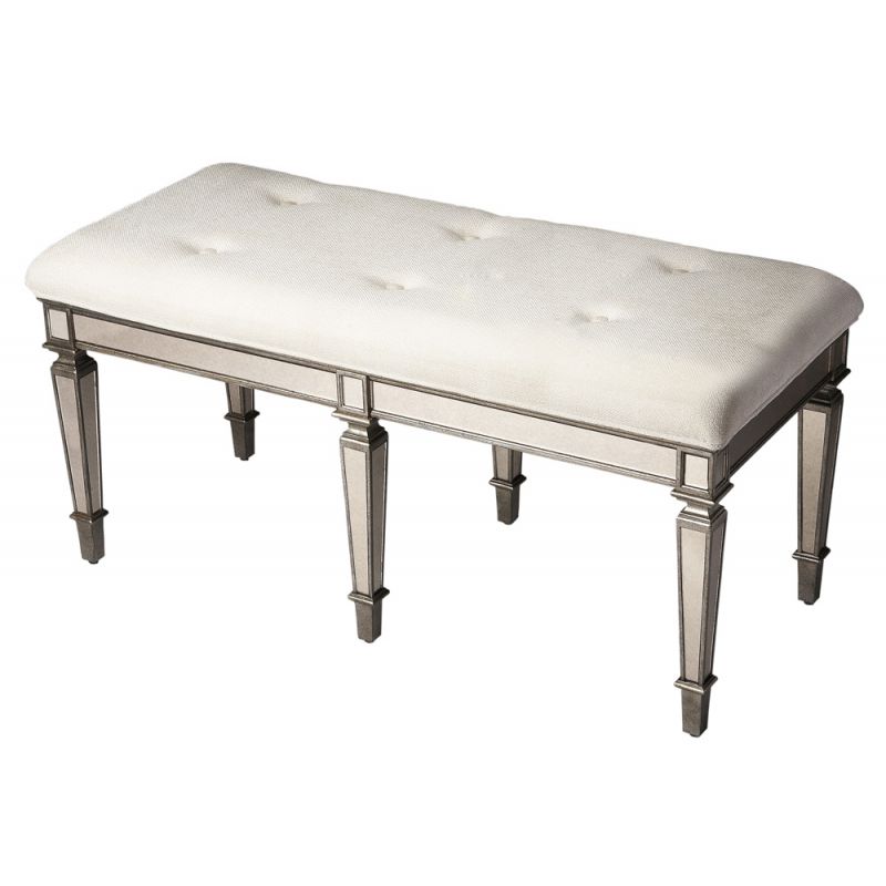 Butler Specialty Company - Celeste 42.25 W Upholstered & Mirrored Bench, Silver - 3034146