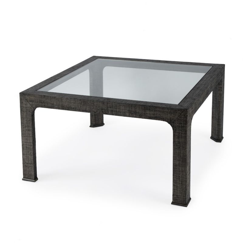 Butler Specialty Company - Chatham 36 in. W Square Glass & Raffia Coffee Table, Charcoal - 9153420