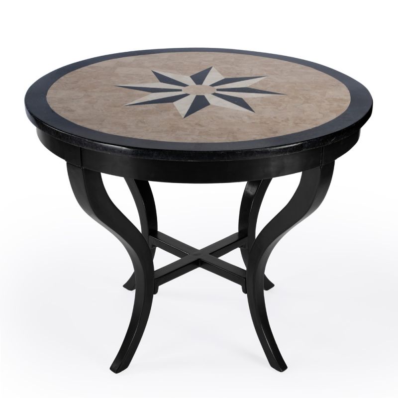 Butler Specialty Company - Heritage - Clarissandra 38.5 in. W Round Stone & Wood Foyer Table, Black - 5580295