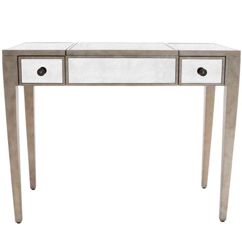 Butler Specialty Company - Constance 40 in. W Kidney Shaped Mirror & Wood 2 Drawer Vanity Table, Silver - 3506146