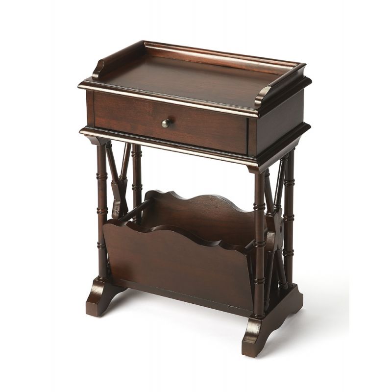 Butler Specialty Company - Cummings 15 in. W Round Wood 1 Drawer End Table, Dark Brown - 999024