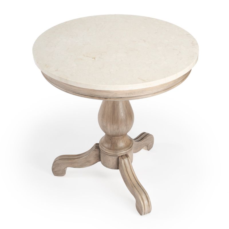 Butler Specialty Company - Danielle 24 in. W Round Marble & Wood Pedestal Side Table, Tan/Beige - 5515415