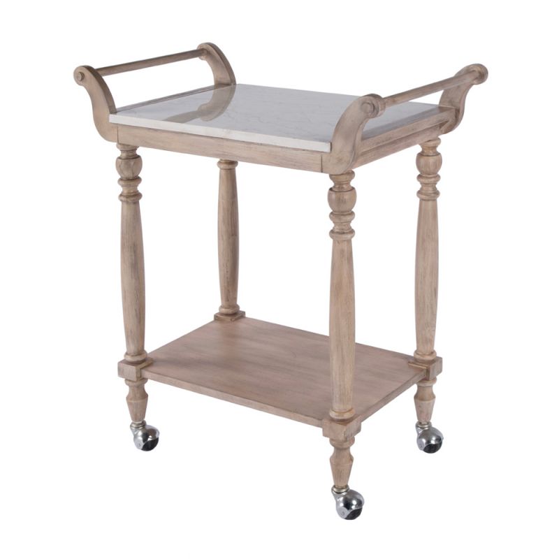 Butler Specialty Company - Danielle 30 in. W Rectangular Marble & Wood 2 Tier Bar Cart, Tan/Beige - 5518415