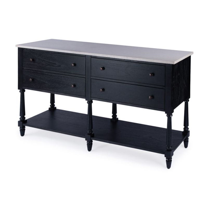 Butler Specialty Company - Danielle 65 in. W Rectangular Marble & Wood Sideboard with 4 Storage Drawers and 1 Open Shelf, Black - 5645432