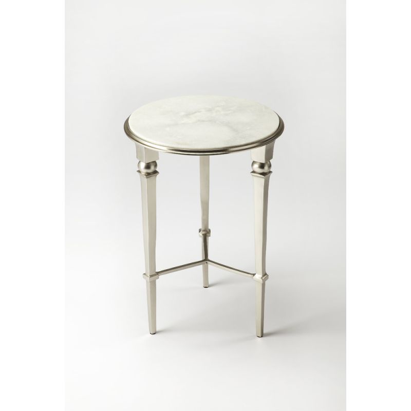 Butler Specialty Company - Darrieux 16 in. W Round Marble & Metal Side Table, Silver - 3667260